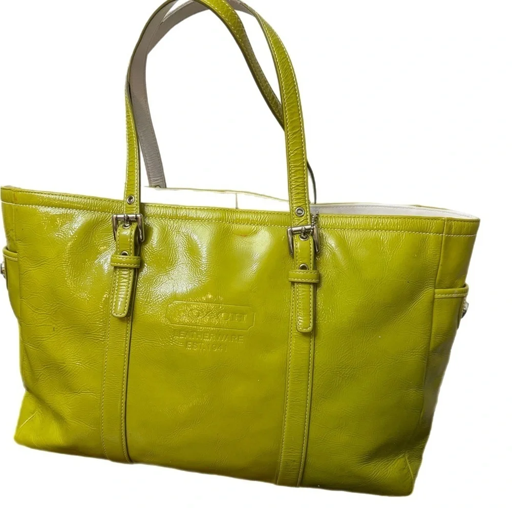 Vintage Coach Lime Green Leather Tote# 9789